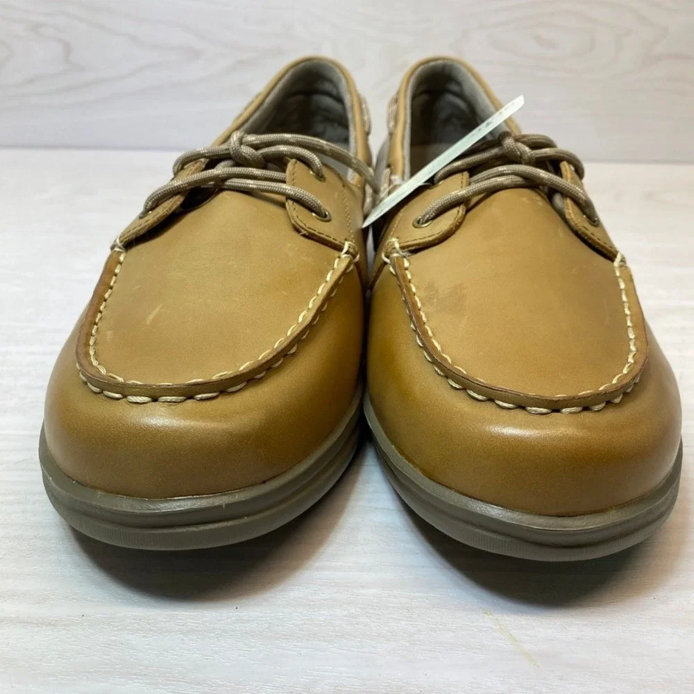 Apex Mens 13 Wide Boat Shoes A2200W Loafers Tan Leather Slip Resistant Nautical
